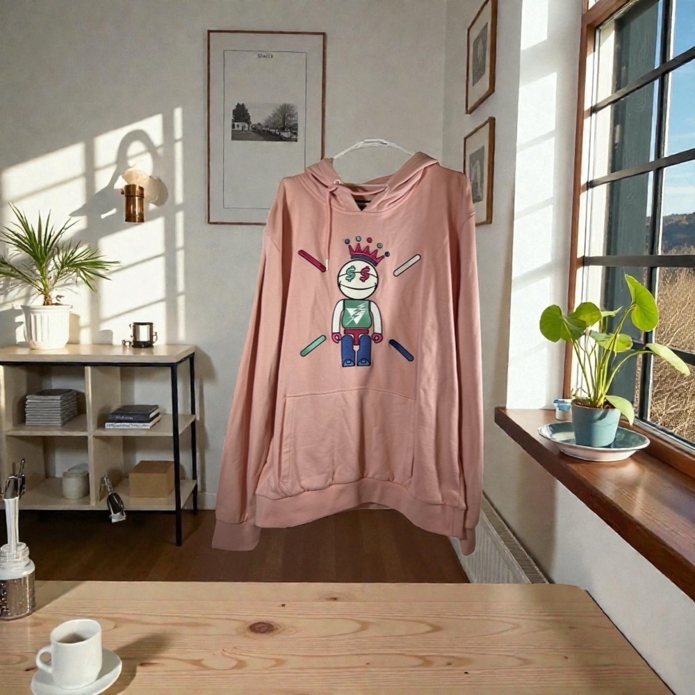 BKYS Sweatshirt Hoodie Brick Toy Men Pink Graphic Kangaroo Pocket Drawcord 2XL - Picture 11 of 11